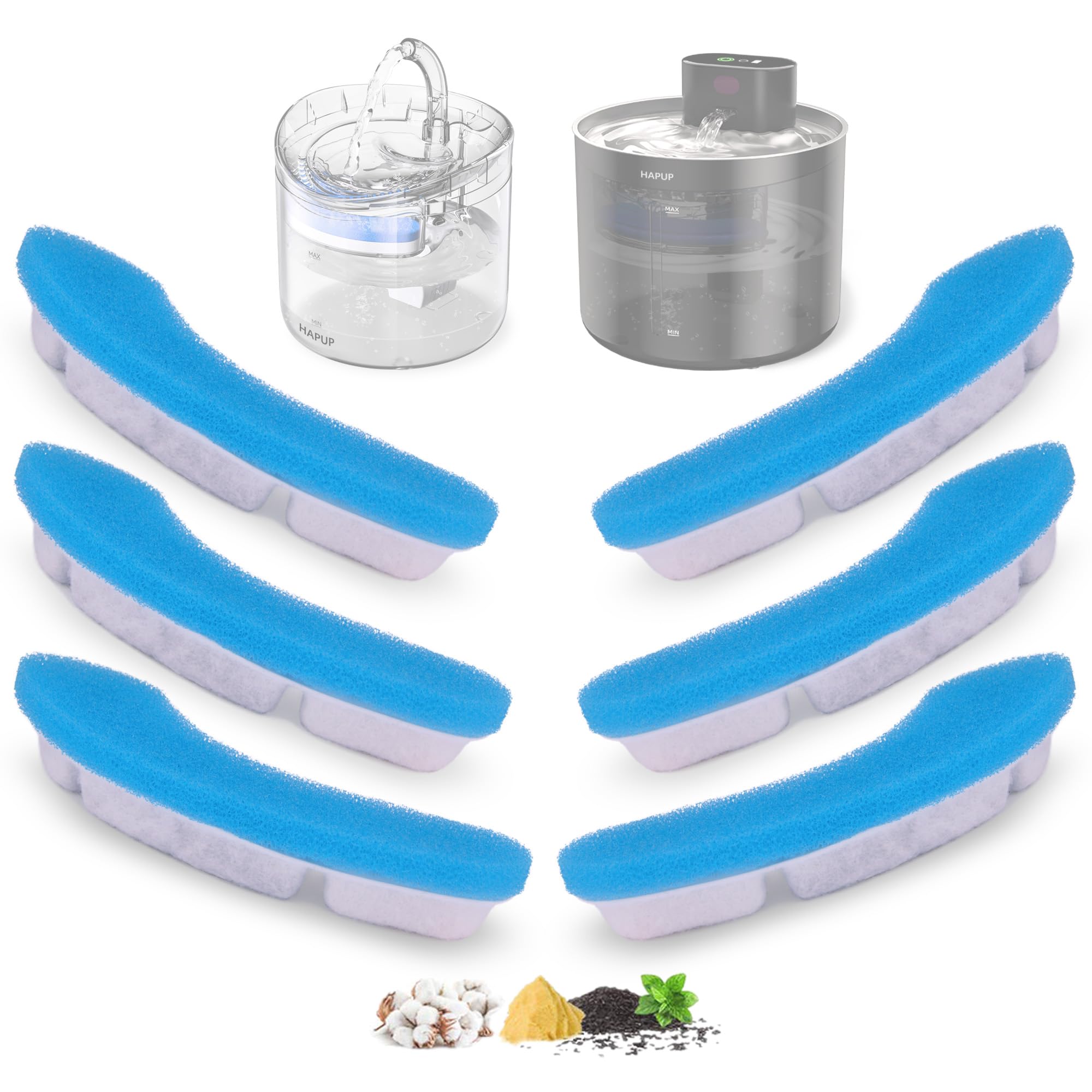 HAPUP Kitty Spout Cat Fountain Filter Replacement - Arc-Shaped Safe Washable Animal Water Fountain Filters with 4 Filtration System - 61OZ