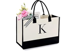 BeeGreen Embroidery Monogram Initial Tote Bag for Women Teacher Mom Friend Personalized Gift for Birthday Beach Work Wedding