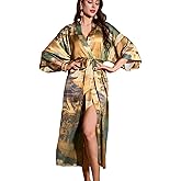 Daiwor Kout Silk Satin Robe for Women Long Kimono Floral Lightweight Bathrobe Soft Thin Ladies Luxury House Robes