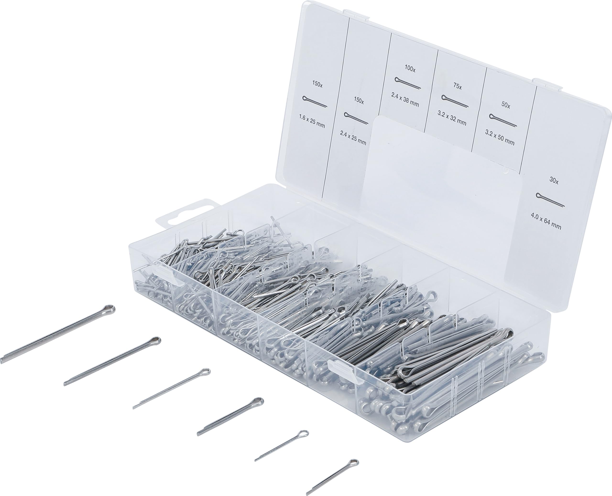 BGS 8048-1 | Split Pin Assortment | Stainless Steel | Ø 1.6 - 4.0 mm | 555 pcs.