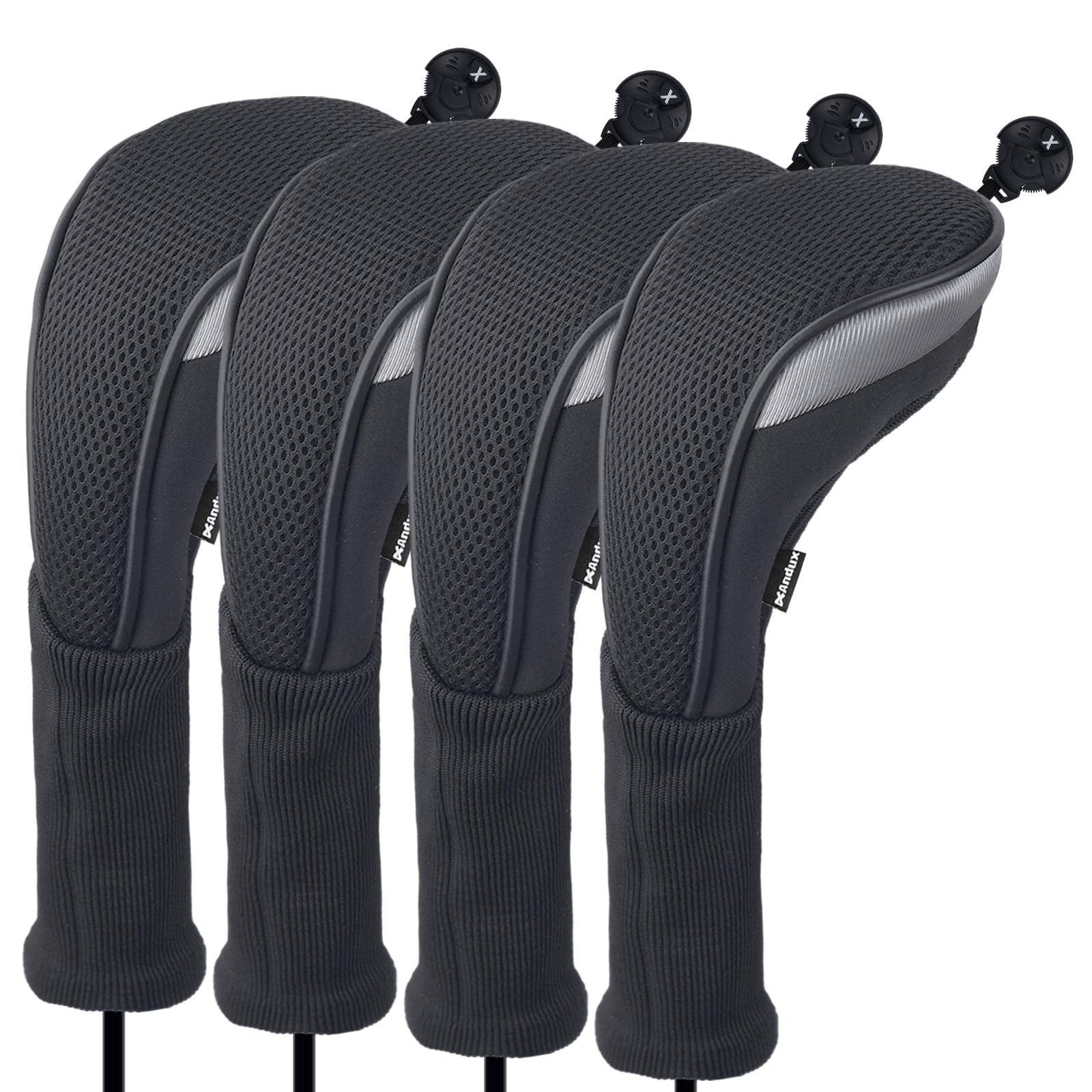 Andux Long Neck Golf Hybrid Club Head Covers with Dial No. Tag CTMT-02 4pcs Black
