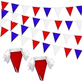 LoveVC 100 Feet Red Blue White Pennant Banner Flags String Triangle Bunting Flag for 4th of July Kids Birthday Wedding Outdoor Garden Hanging Festivals Decoration,60 Pcs