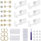 Heygueo 49 Pcs Gold Ear Piercing Kit Disposable, Ear Piercing Gun 3mm | Includes Earrings Waterproof Earmuffs Anti-Fall Silicone Earring Backings Marker Pads Easy to Use at Home Self Piercer Tool