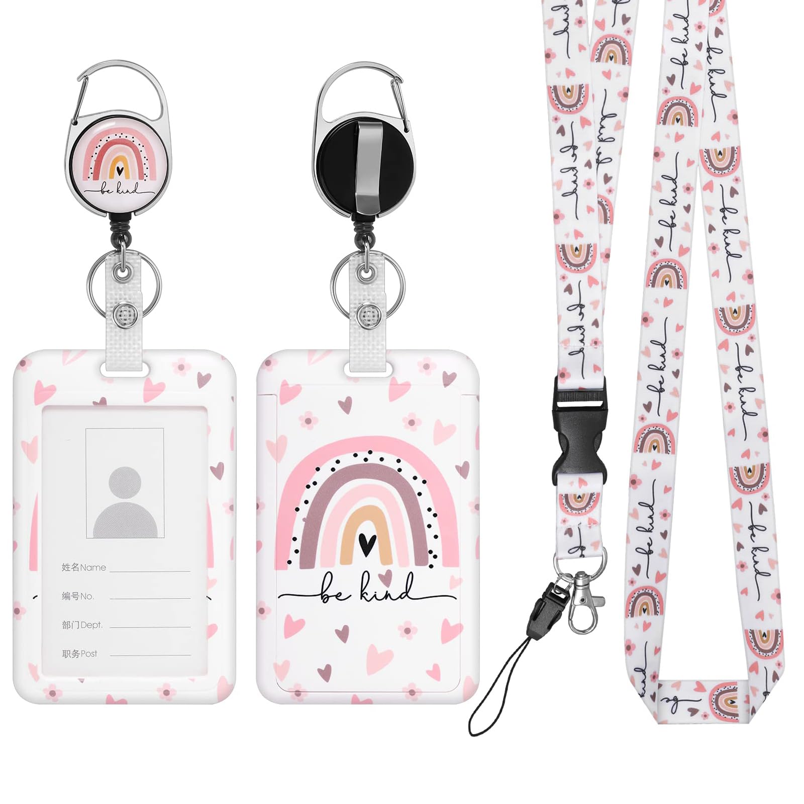 Teacher Lanyard & Nurse Rainbow ID Card Holder, Lanyard with Card Holder for ID Badges for Women Girls Kids School Preppy Key