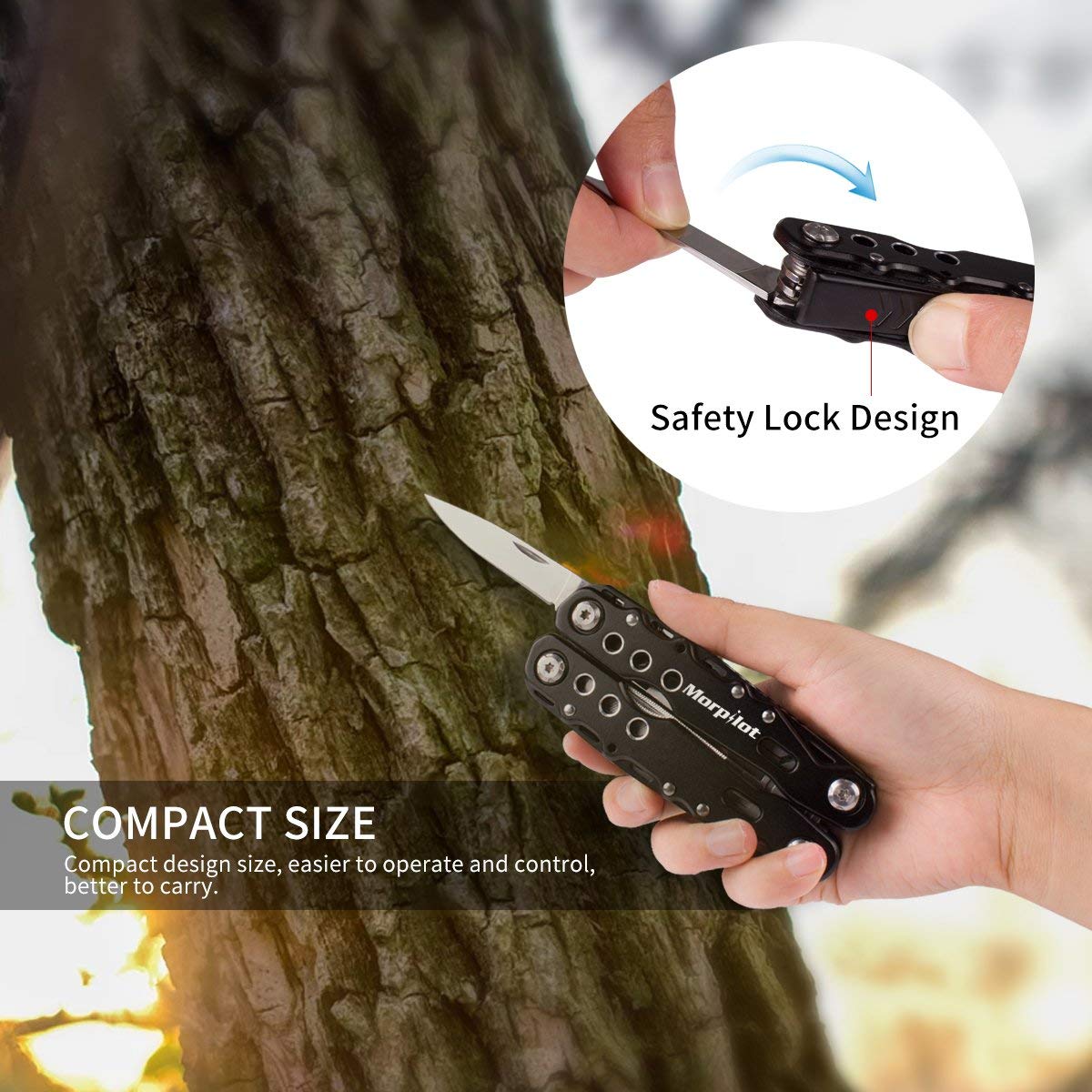 Pinza Multiuso 14 in 1 Morpilot Multitool in Acciaio Inox Coltellino Svizzero Impermeabilità Per Campeggio, Escursioni, Emergenza - Nero