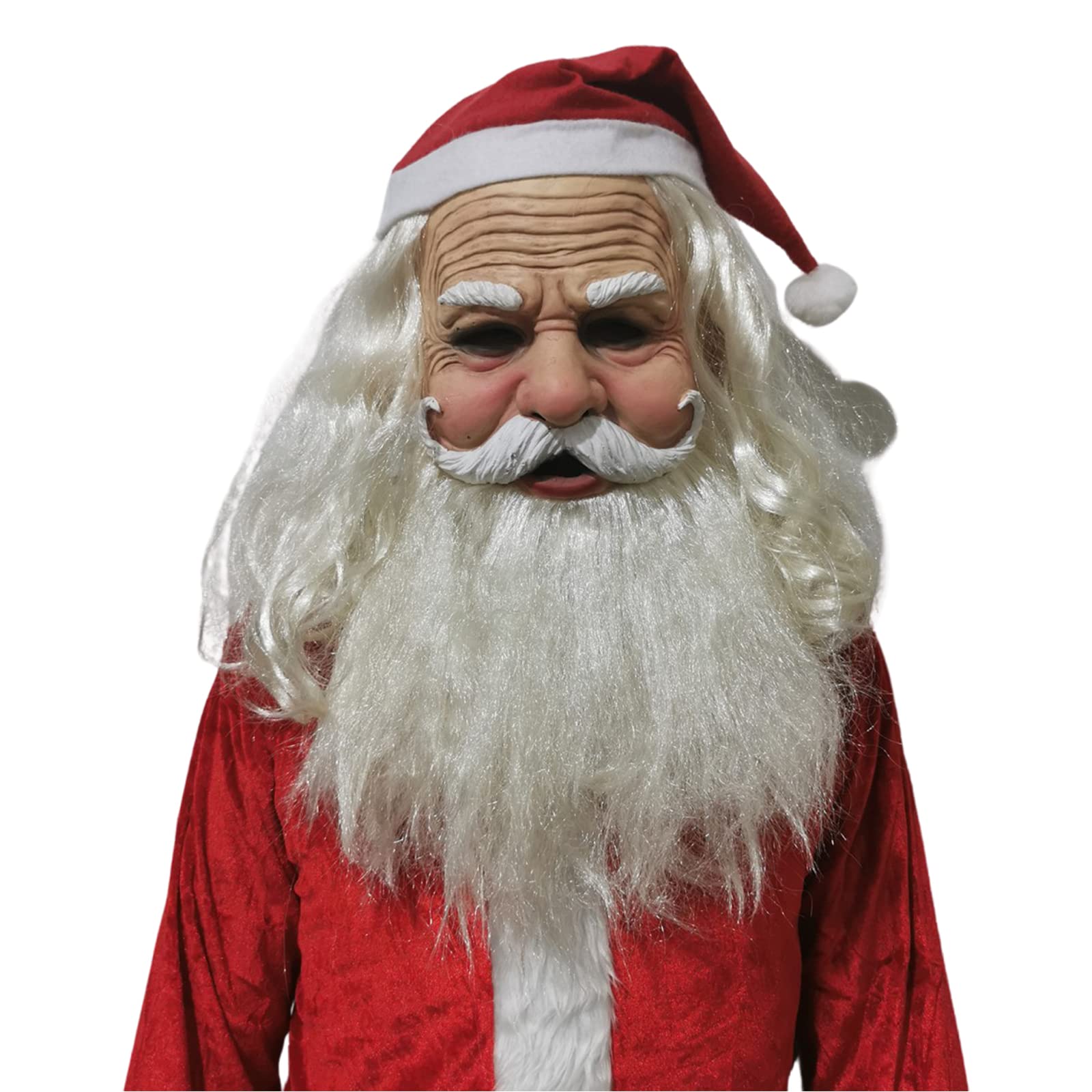 Felcia Christmas Face Mask Adults Holiday Santa Clause Latex Mask Old Man White Beard Masks for Festival Party Cosplay Costume (A-Red White 1, One Size)