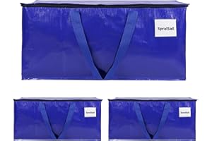 SpralSail Moving Bags, 93L Extra Large Storage Bags with Zippers & Handles, Waterproof Totes for Storage Clothes, Bedding & Blankets, Collapsible Packing Bags with Clear Tag Pocket - 93L, 3 Pack, Blue