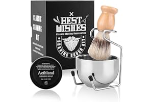 Aethland Shaving Brush Set for Men, 4in1 Include 100g Shaving soap, Badger Shaving Brush and Stainless Steel Shaving Stand & Shaving Bowl for Husband Birthday Boyfriend Father's Day Gifts (Upgrade B)