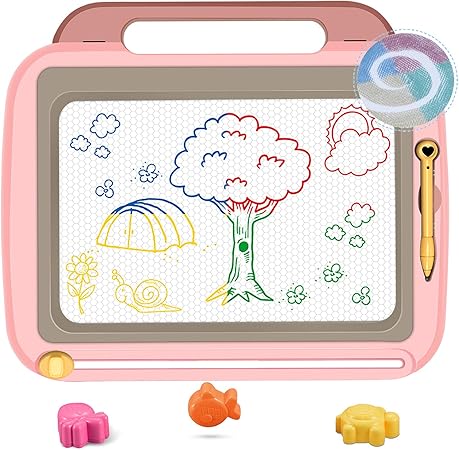 Amazon おえかきボード Banglede 大画面 41 35cm 持ち手付お絵かきボード 3個マグネットスタンプ付属 4色 磁石ボード らくがき 描いて消して 楽しくおえかき 何度でも描ける 知育玩具 ピンク お絵かき おもちゃ