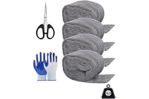 DEMIBAZ Steel Wool Mice Repellent - 4 Rolls of Steel Wool (14ft x 3.1in, Coarse Grade #3), Scissors & Glove - Keep Mice Away 