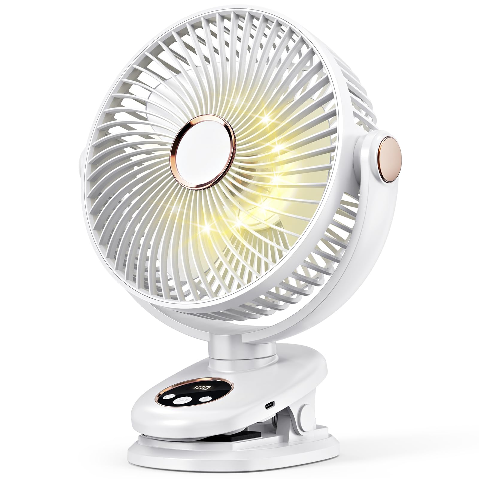 Photo 1 of iNeibo 10000mAh Portable Clip on Fan, 90° Oscillating Fan, 8 Inch Rechargeable Battery Operated Desk Fan, Strong Airflow, 5 Speeds, Sturdy Clamp for Golf Cart Home Office Outdoor Travel (White)