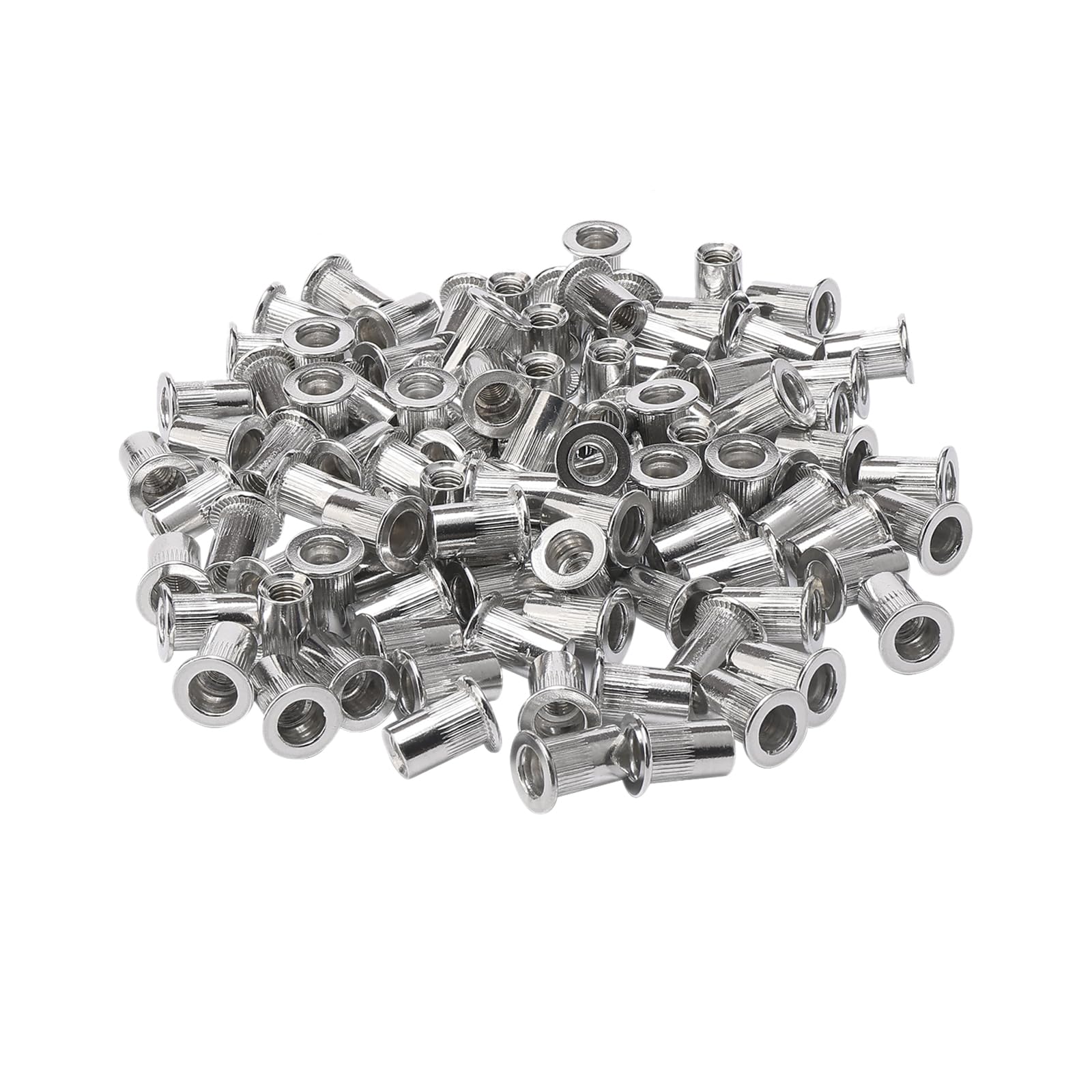 Unxuey 100PCS M6 Aluminium Alloy Rivet Nuts Knurled Flat Head Rivnuts Threaded Insert Rivet Nut