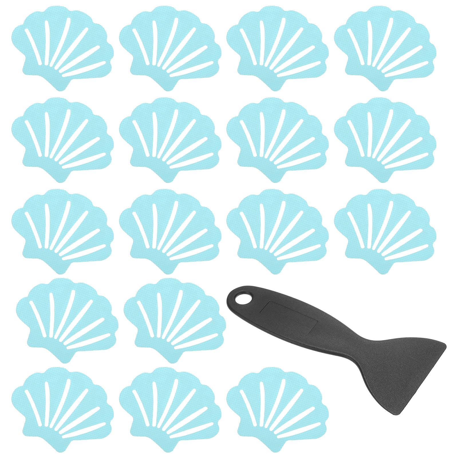 PATIKIL 30 Pcs Non Slip Bathtub Stickers, Anti Slip Shower Stickers with Scraper Bathroom Shower Floor Decals Sea Shell Shape Cute Treads Tubs, Blue