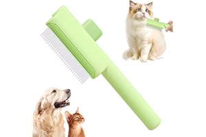 CRYMOY Pet Hair Removal Flea Comb, 2025 New Self-Cleaning Pet Flea Comb Grooming Brush, Multifunctional Pet Hair Removal Comb with Long & Short Stainless Steel Teeth for Shedding (Green)