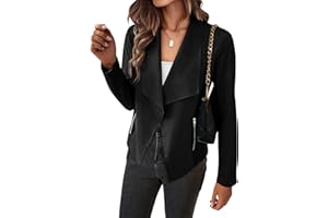 BTFBM Womens Faux Suede Jackets Dressy Spring Summer Clothes 2025 Lapel Long Sleeve Open Front Cropped Outerwear Coats