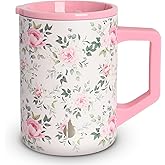 Elemental Insulated Coffee Mug - Triple-Wall Stainless Steel Summit Travel Cup for Hot and Cold Drinks - Thermal Coffee Mug with Lid and Handle for Camping, Office & Travel 16oz - Rose Garden