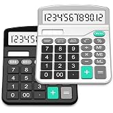Calculator, Splaks 2 Pack Standard Functional Desktop Calculators Solar and AA Battery Dual Power Electronic Office Calculators with 12-Digit Large Display (1 Basic Black&amp;1 Updated Silver)