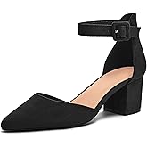 LAICIGO Women's Pointed Toe Pumps Ankle Strap Buckle Chunky Block Heel Dress D'Orsay Shoes