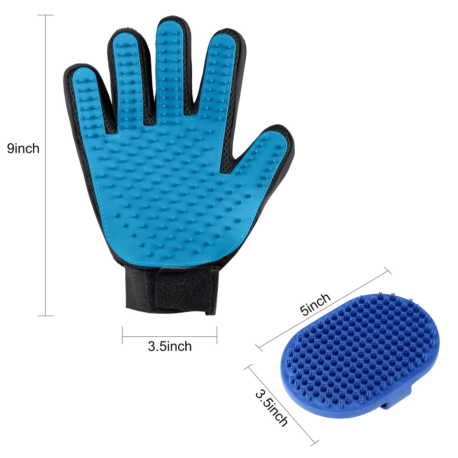 Pet Grooming Glove for Long and Short Fur - Hair Remover Mitt - Gentle Deshedding Brush - Efficient Double Side with Five Finger Design for Horses, Dogs and Cats - Blue