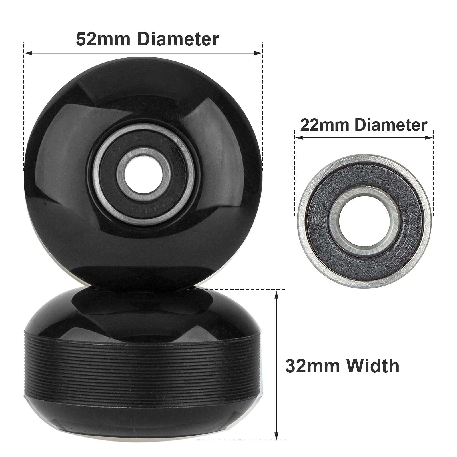 4pcs Skateboard Wheels 52mm with Bearings, Street Wheels 95A for Street Tricks Longboard Cruiser