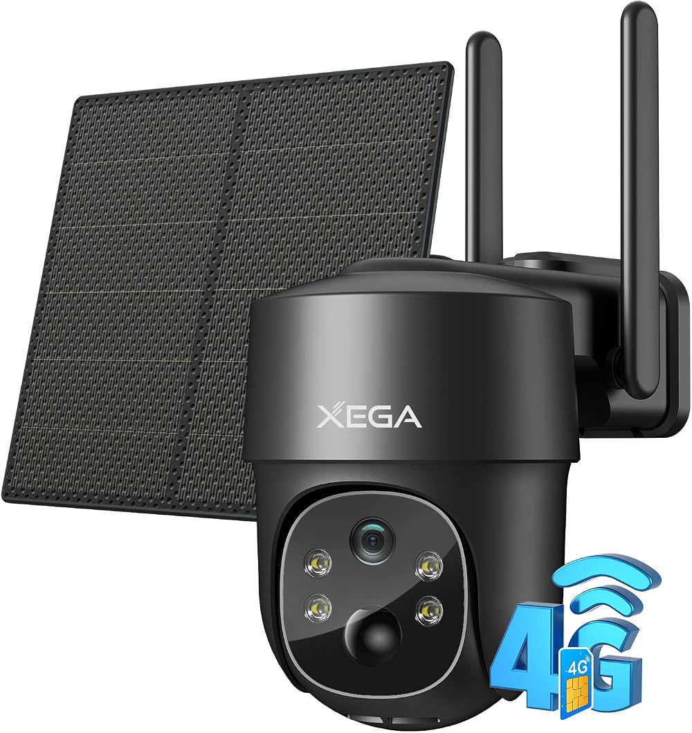Xega 4G LTE Solar Security Camera 2K HD PTZ Night Vision IP66