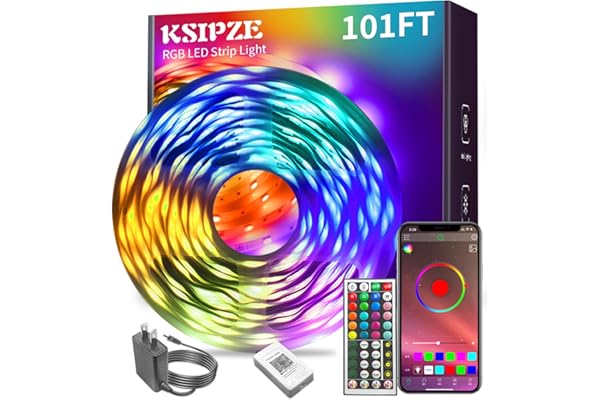 Ksipze 101FT led Lights Strip for Bedroom, Smart Music Sync RGB Color Changing with App and Remote Control, Power Supply Led 