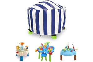 Dalema Kids Water Table Cover for Little Tikes Spiralin' Seas Waterpark Play Table,Outdoor 600D Heavy Duty Toddler Sand Water Table Cover(Striped Navy,34''DIA x 18''H)