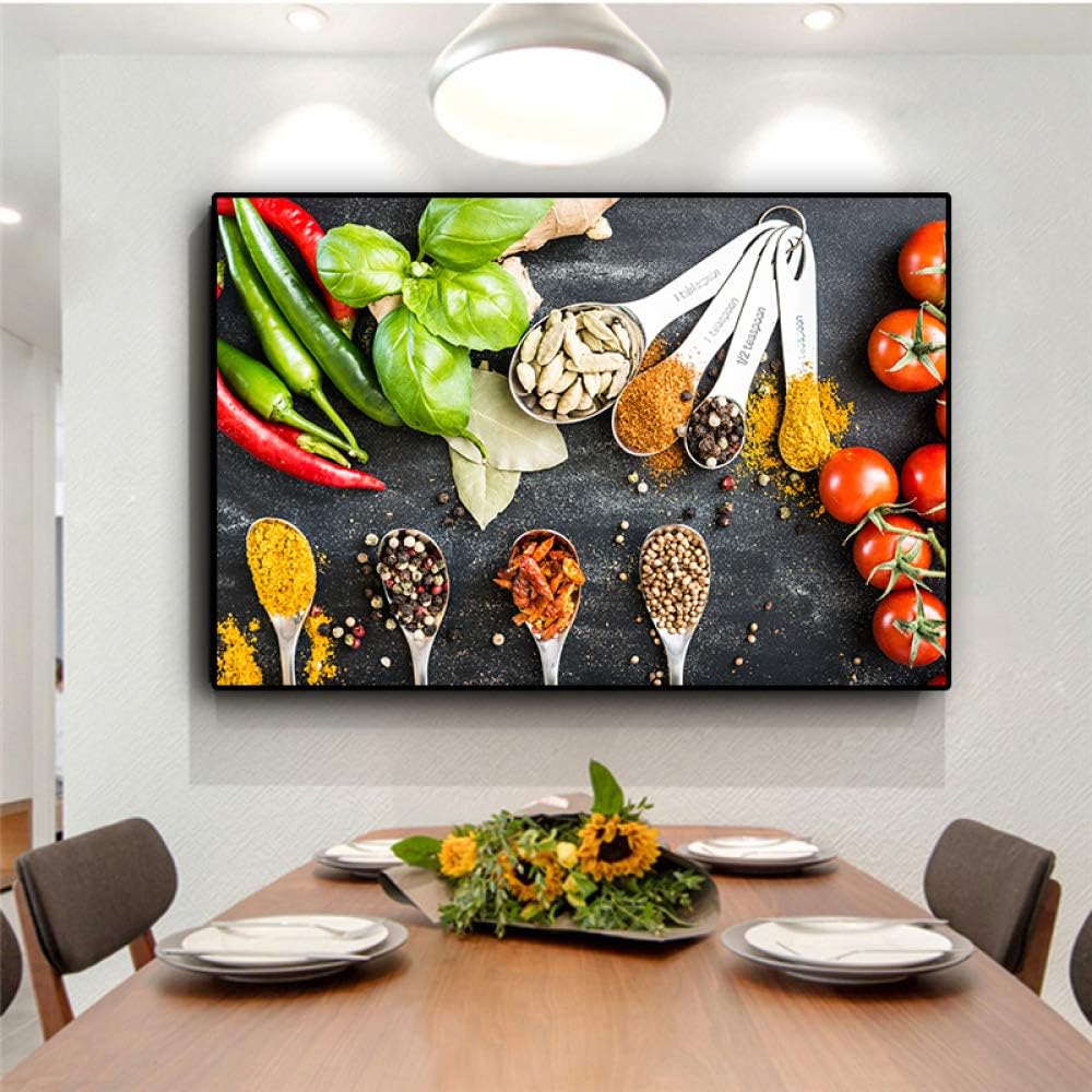 Vegetables Grains Spices Spoon Kitchen Food Canvas Painting Cuadros Posters and Prints Wall Art Picture Living Room Home Decor 40X60CM no Frame PA1061