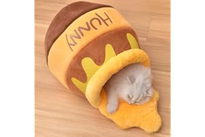 ROMANECO Honey Pot Cat Cave Bed, Soft and Thick Rebound Sponge Pet Nest with Removable & Washable Cushion, Cute Cartoon Design for Small Cats and Breeds