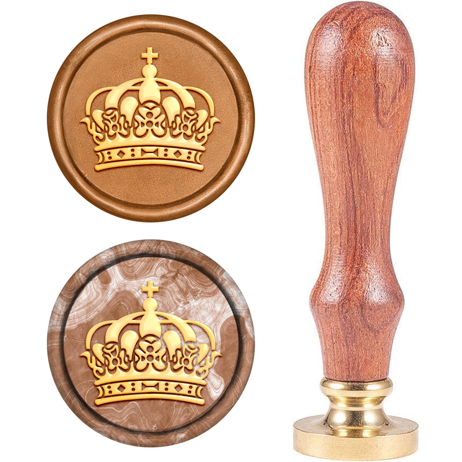 CRASPIRE Wax Seal Stamp, Sealing Wax Stamps Crown Pattern Retro Wood Stamp Wax Seal 25mm Removable Brass Seal Wood Handle for Envelopes Invitations Wedding Embellishment Bottle Decoration — image 1