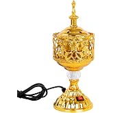 Xisakaca Golden Electric Incense Burner, Arabian Style Electric Incense Holder with US Plug, Middle Eastern Tabletop Decorative Censer for Yoga Spa Home Office Christian Church Decor