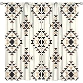 YCness Tribal Geometric Pattern Window Curtains, Southwestern Style Aztec Treatments for Living Room Bedroom Decor, Rustic Western Native American Drapes 2 Panel Sets,42x45 Inch