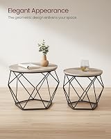 VASAGLE Round Coffee Table Set of 2 Industrial Grey-Beige Black Steel Tray view 8