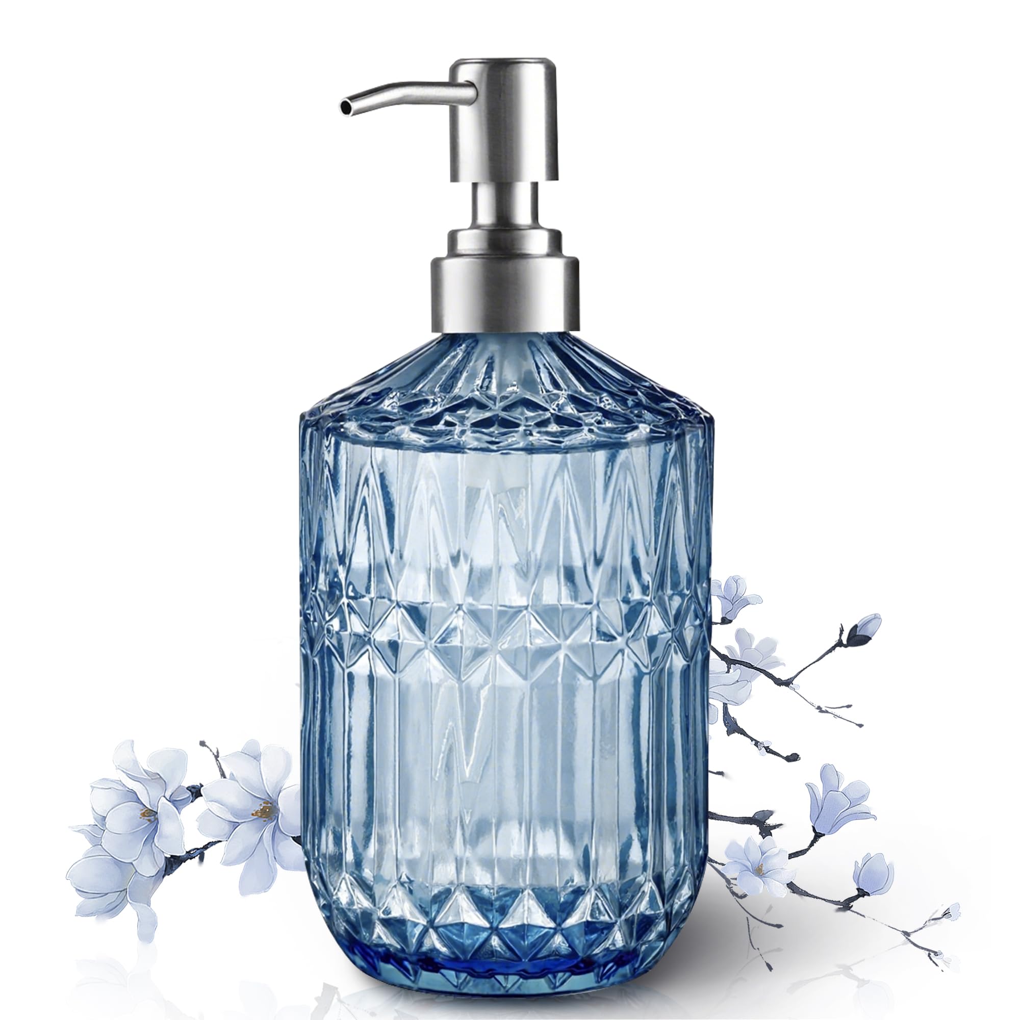 Photo 1 of 13 Oz Refillable Soap Dispenser, Glass Soap Dispenser for Dispense Hand Soap, Dish Soap, Lotion (Blue)
