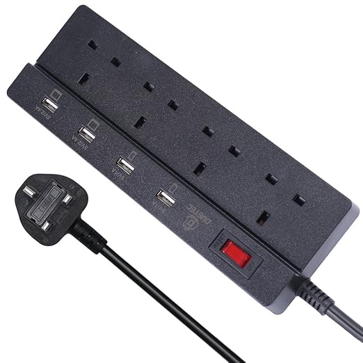 EXTENSION LEAD with USB . 4 Way Outlets, 4 USB Charging: Amazon.co.uk ...