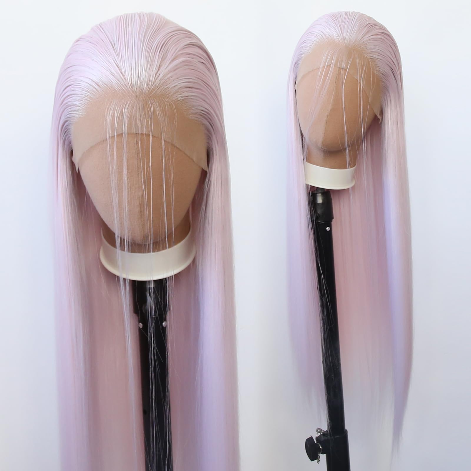 Towarm Ice Pink Synthetic Lace Front Wig, 22 Inches, Heat Resistant, Straight/Wavy, Adult, American, Contemporary, Female, Wig