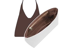 Doxo Purse Organizer Insert Compatible with Coach Brooklyn 28 Bag Insert, Soft Lightweight WaterResistant DupontPaper Divider for Tote Handbag Shaper, 7 Pockets with Zipper(White-Brown)