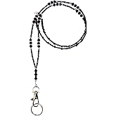 Hidden Hollow Beads Black Crystal Bling Women's Breakaway Clasp Beaded Lanyard, for ID Badge Card Holder Teacher Cruise Keys Keychain
