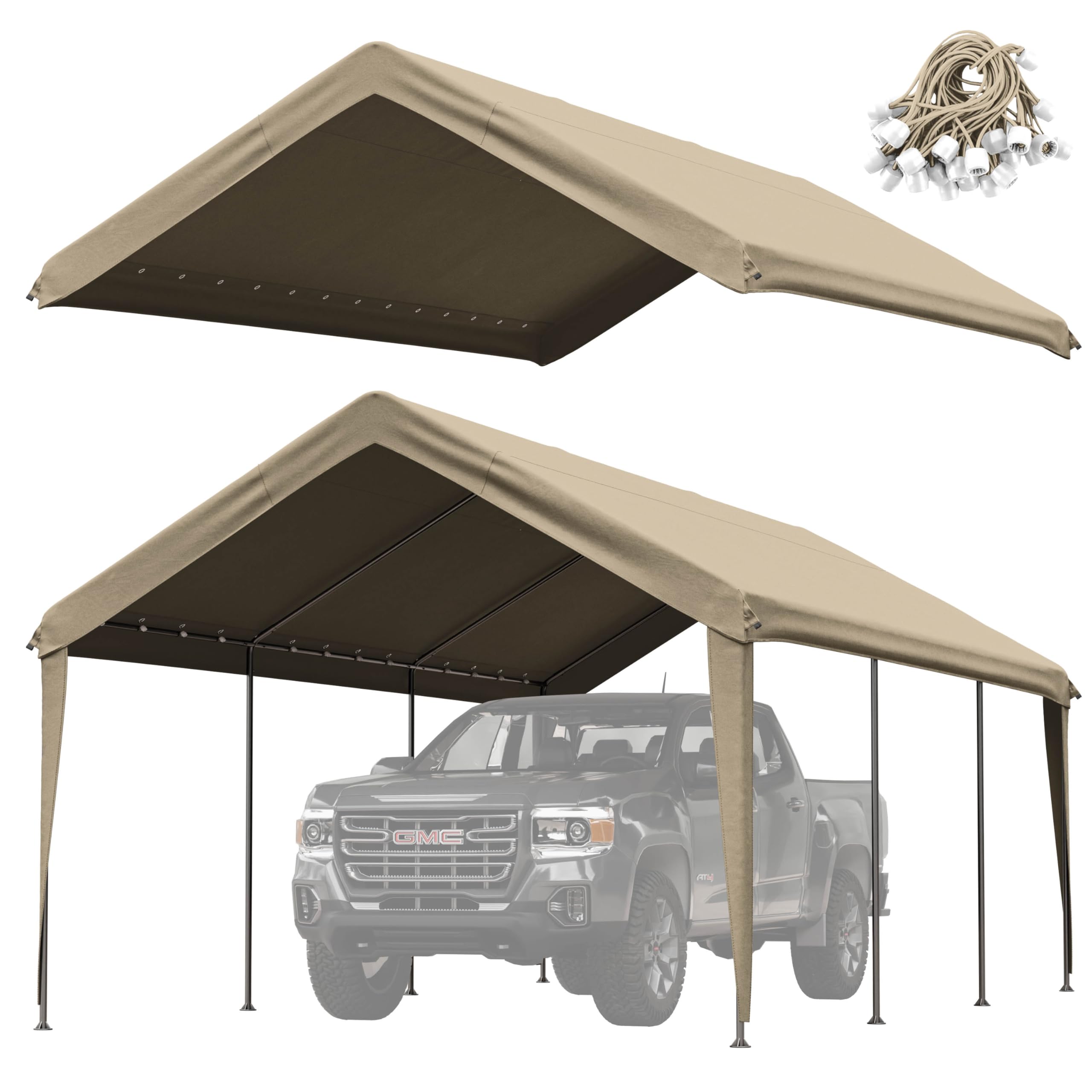 Photo 1 of Pakunoda Carport Replacement Canopy Cover 12'x20' for Tent Top Garage Shelter Cover, 800D Heavy Duty Oxford Waterproof & UV Protected Car Canopy Tarp with Ball Bungees (Frame is not Included)