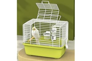 Portable Bird Travel Carrier Cage – 360° Full View Wire Carrier with Feeder & Water Cup for Cockatiels, Parakeets – Locking D
