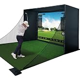 Golf Simulator Enclosure Kit with Premium HD Impact Screen, Full Safety Padding &Blackout Curtain, Home Golf Sim Setup Launch