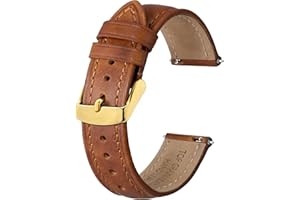 BISONSTRAP Retro Leather Watch Straps for Men, Oil Waxed Calfskin Replacement Band, Quick Release, Band Width 18mm 19mm 20mm 22mm