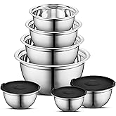 Avador Premium Stainless Steel Mixing Bowls, Set of 7 EXTRA Large Stainless Steel Mixing Bowl Set, Easy To Clean, Space Saving, Great for Cooking, Baking, Prepping (0.25, 1, 1.5, 3, 4, 5 and 8 Quart)