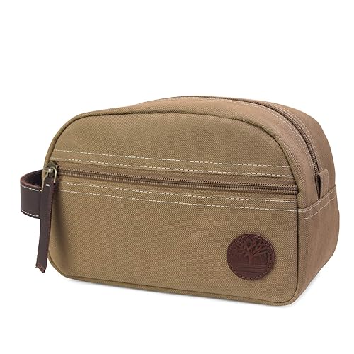 Timberland Men's Toiletry Bag Canvas Travel Kit Organizer, Khaki