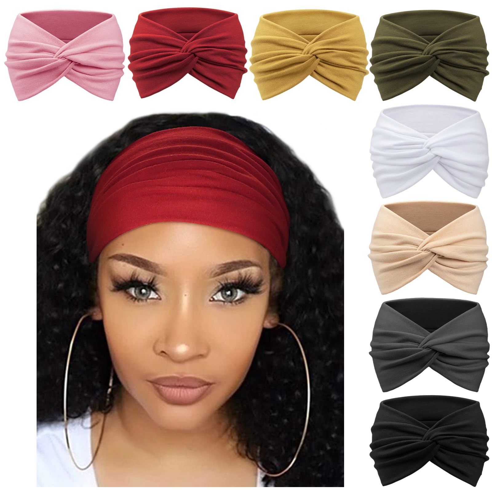 DRESHOW 8 Pack Turban Headbands for Women Wide Vintage Head Wraps Knotted Cute Hair Bands Accessories — image 1