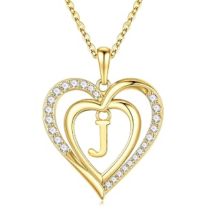 Turandoss Heart Initial Necklaces Birthday Jewelry Gifts for Women Girls | Dainty 14K Gold Plated Letter A-Z CZ Double Heart