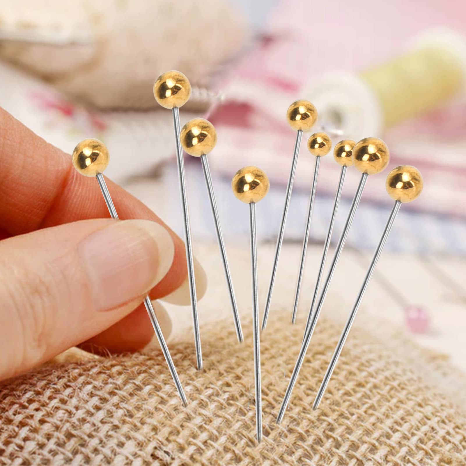 Sewing Pins, 100pcs Straight Pins Golden Pearlized Ball Head Pins Straight Pin for Fabric Straight Quilting Pin with Plastic Box for Sewing Craft Dressmaker Jewelry Decoration