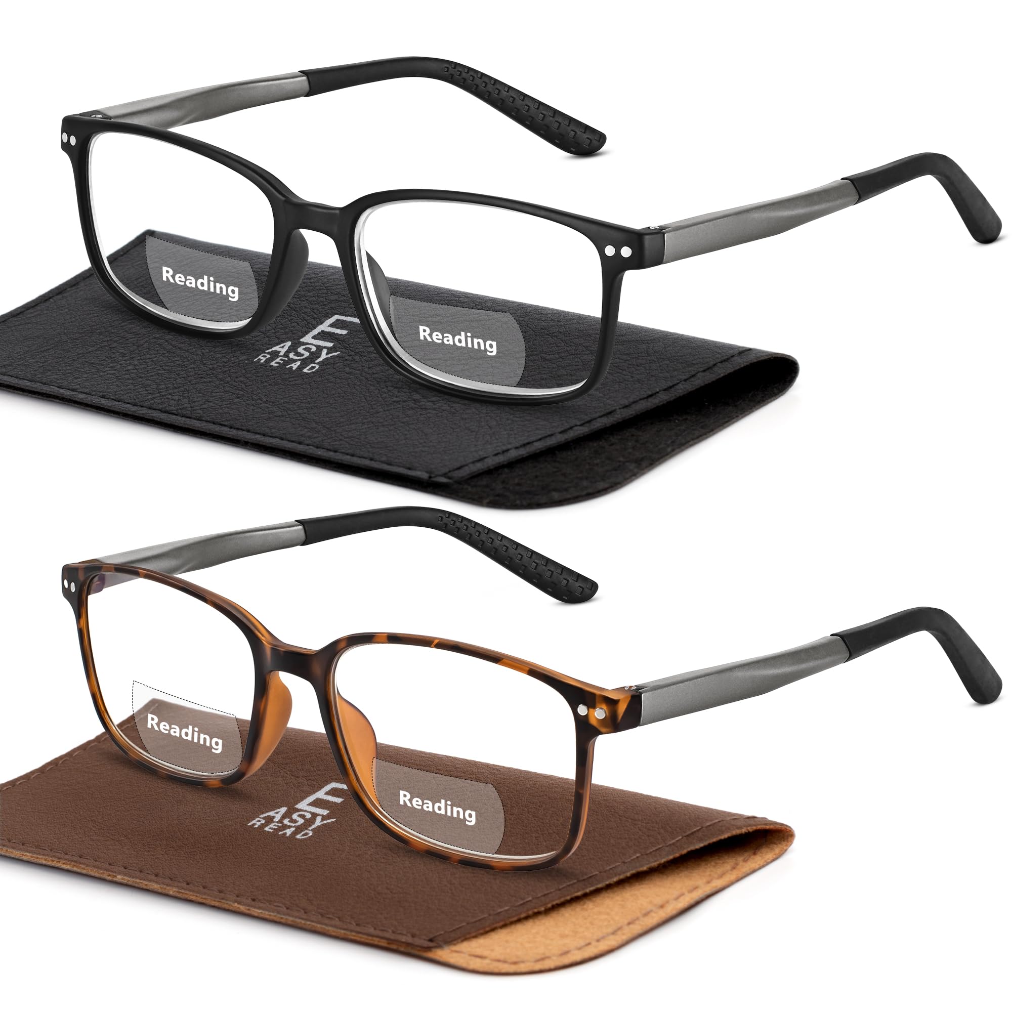 Photo 1 of EASY READ 2 Pairs TR90 Bifocal Reading Glasses for Men,Rectangular Sport Blue Light Blocking Readers with Spring Hinge(Magnification 2.00,Black/Tortoise)