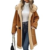 UMIPUBO Women's Faux Suede Coat Sherpa Fleece Lined Oversize Duffle Coat Winter Mid-Length Hooded Toggle Jacket with Pockets