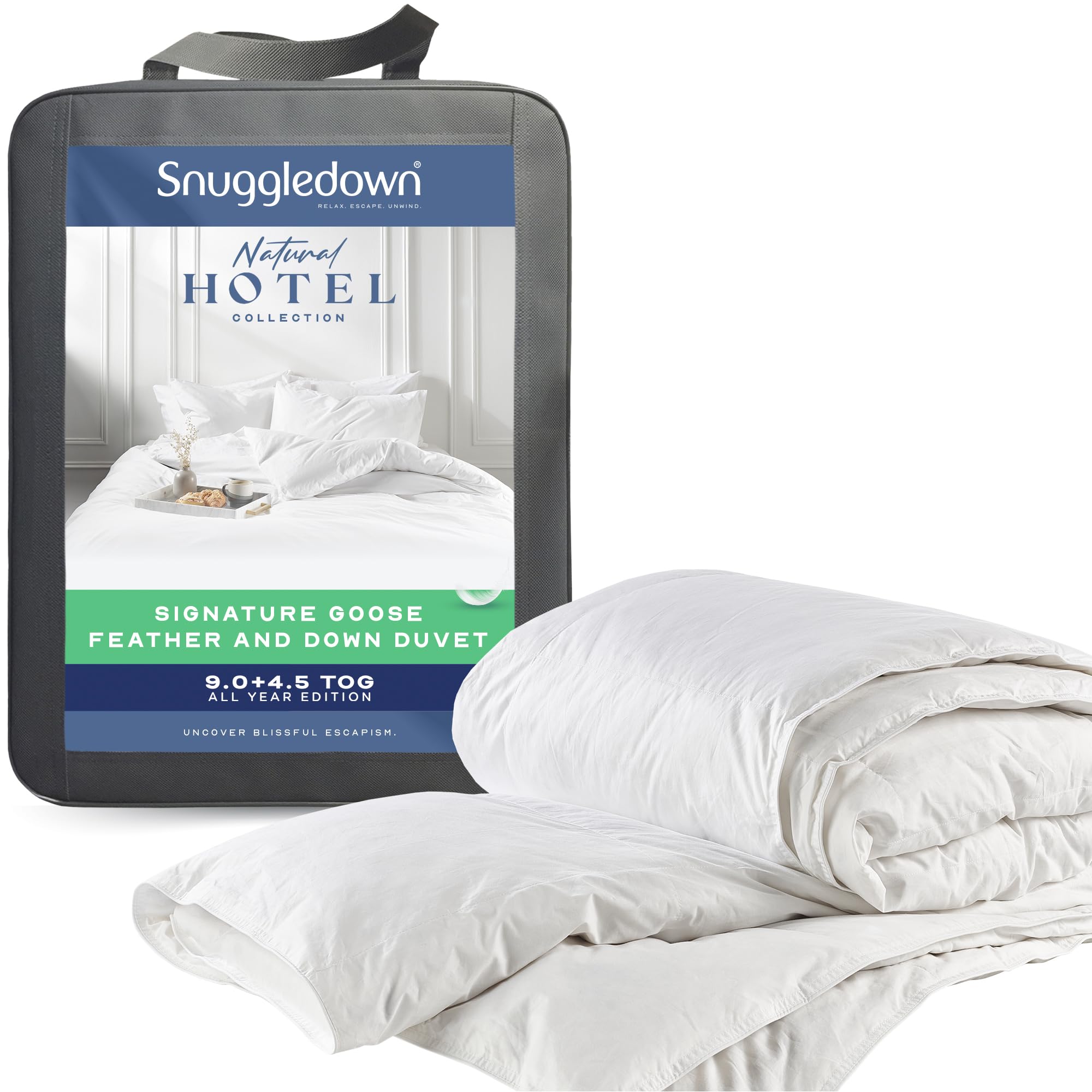 Snuggledown Luxury Goose Feather & Down King Size Duvet 13.5 Tog - Ethically Sourced 85:15 Blend, All Seasons 4.5 + 9 Tog Combination Quilt | UK-Made, Cotton Cover, Washable (225 x 220cm)